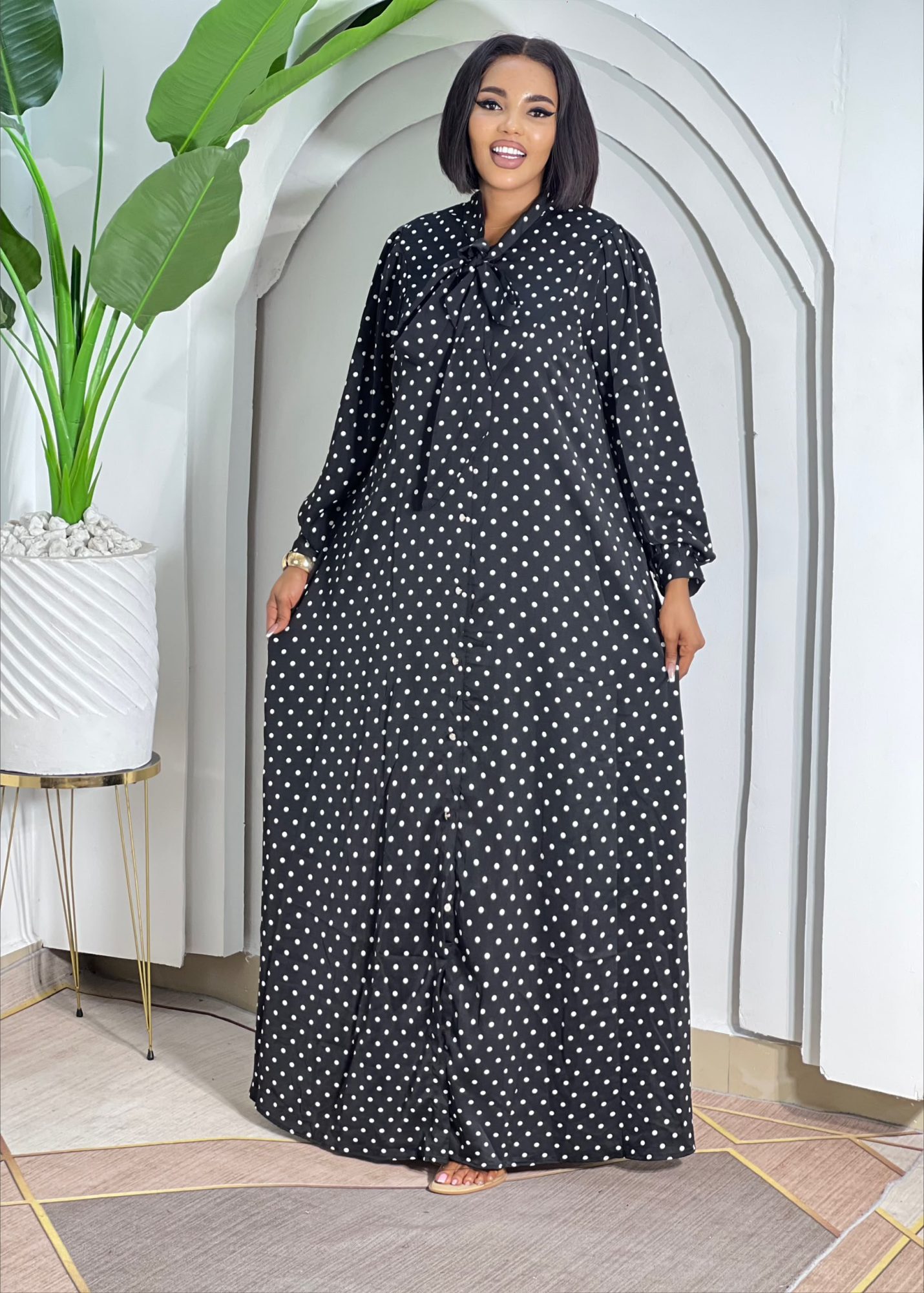 ✨👗 ELEGANT POLKA DOT BOW-NECK MAXI DRES