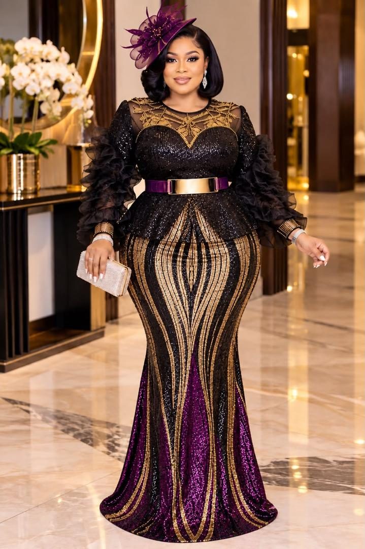 👑 EXECUTIVE LUXURY SEQUINED PEPLUM MAXI DRESS ✨